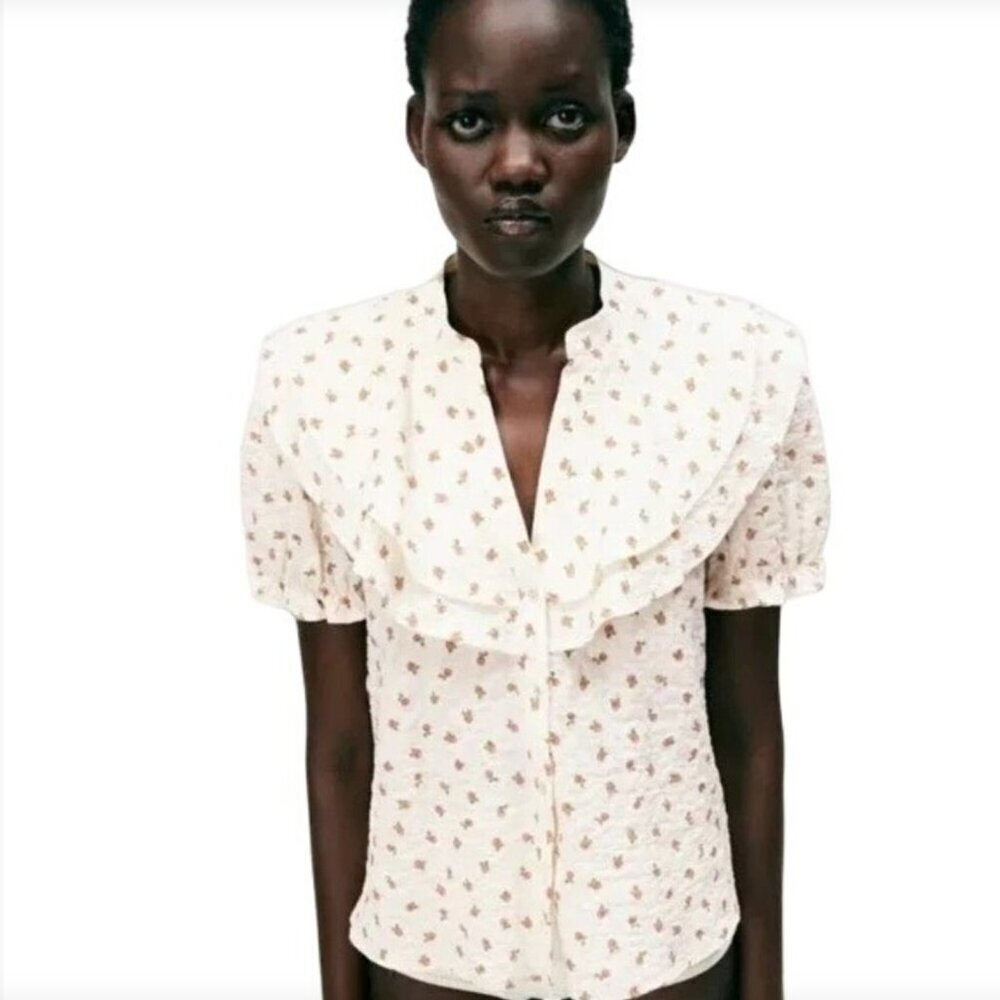 Zara Floral Print Ruffled Blouse, Size Small NEW WITH TAG!